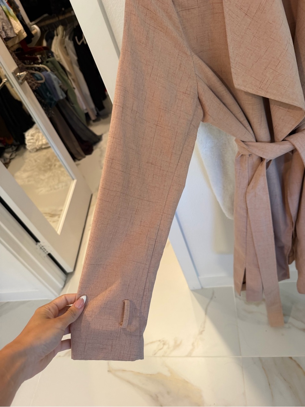 Light Cream/Blush Cooor Tie-Waist Trench Coat (M) by Halogen - Picture 9 of 9